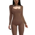 thumbnail image 2 of Women Jumpsuits Solid Color Square Neck Long Sleeve Long Rompers Spring Autumn Skinny One-Piece, 2 of 3