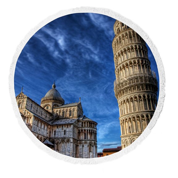 ZKGK Leaning Tower of Pisa Round Beach Towel Beach Mats Beach Shawl Beach Blanket with Tassels Beach Throw Towel Yoga Mat