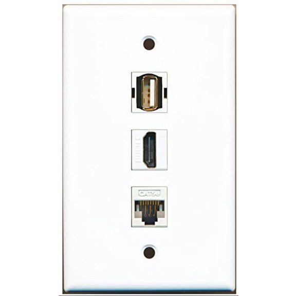 RiteAV - 1 Port HDMI 1 USB A-A 1 Cat5e Ethernet White Wall Plate