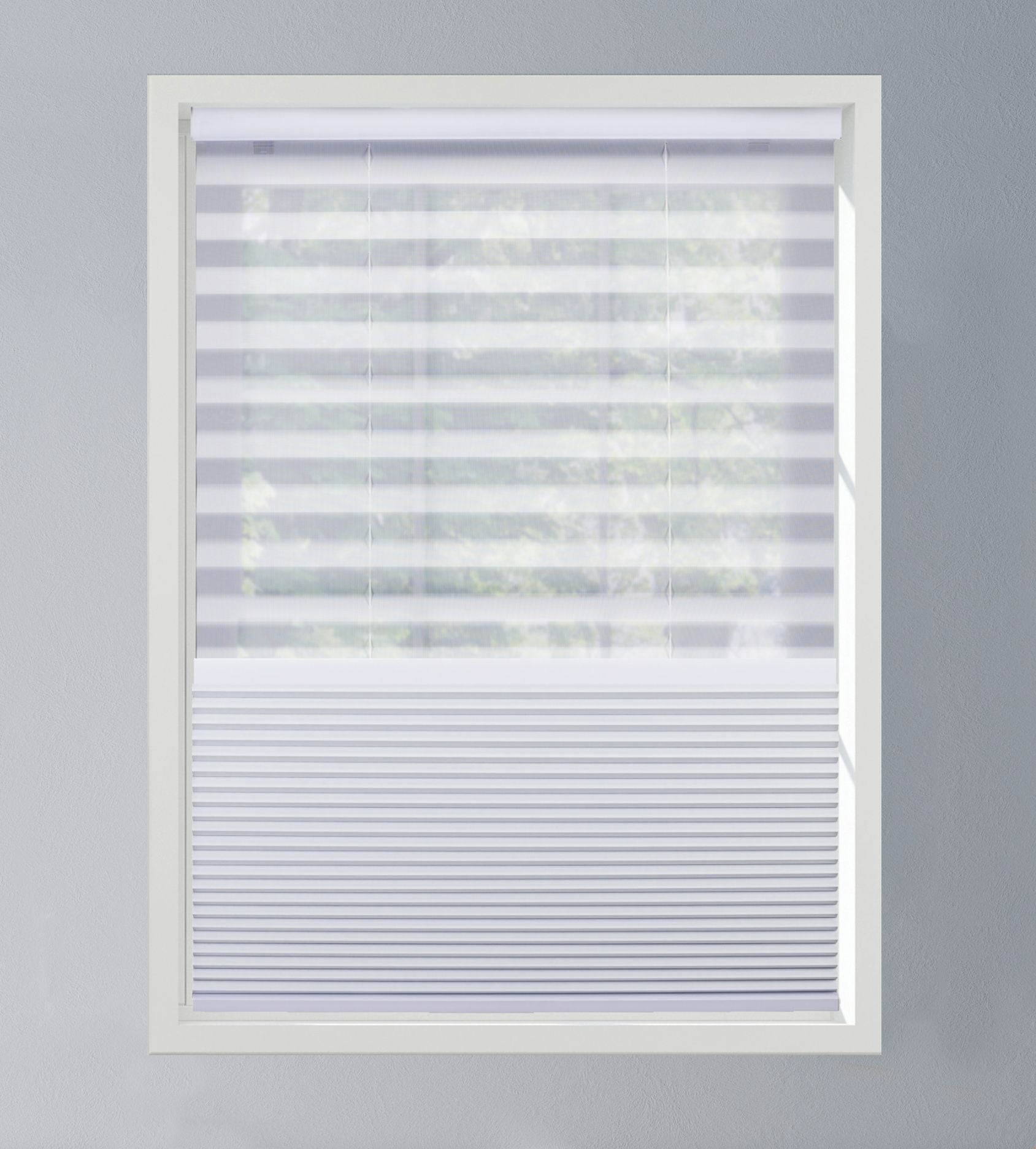 Cool White 2 Shades in 1-Blackout and Light Filtering in one Shade 57W x 60H Windowsandgarden Cordless Day/Night Cellular Shade