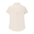 thumbnail image 2 of Pxiakgy Womens Button Down Shirts Cotton Summer Tops V Neck Short Sleeve Shirt Collar Blouse Casual Plain Tshirt Work Tops Linen Shirts for Women Comfy Top Batwing Sleeve Patched T Shirts Beige Xl, 2 of 4
