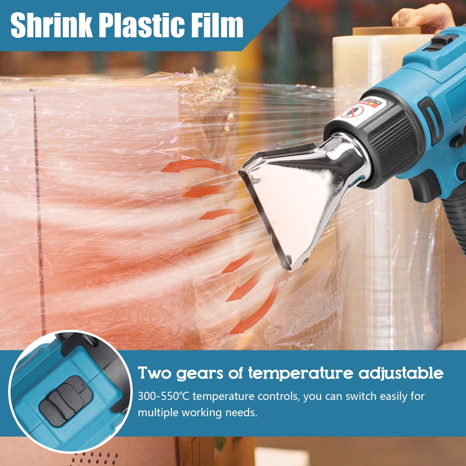Cordless Hot Air Machine Rechargeable Heating Equipment Temperatures Adjustable Tools Compatible For 18V Lithium Battery