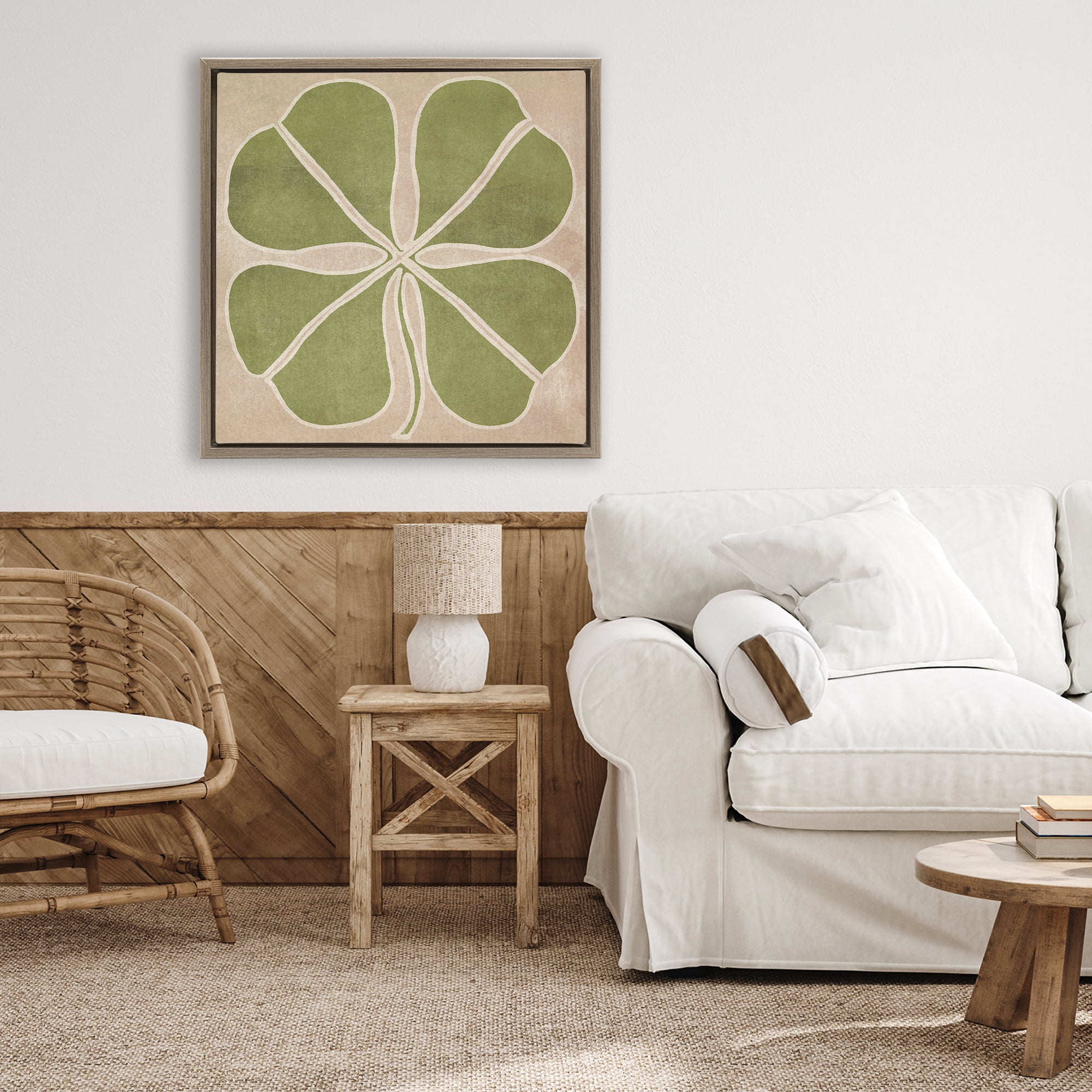 Neutral Symmetrical Clover Brown Framed Floater Canvas Wall Art, design by June Erica Vess