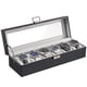 thumbnail image 1 of Estuche para Relojes, Organizador de Joyas Relojero Multifuncional Caja Joyería Cuero PU Almohadilla Suave Tapa Cristal Vidrio Almacenamiento Porta Reloj para Hombres -6 Ranuras, Negro, 1 of 7
