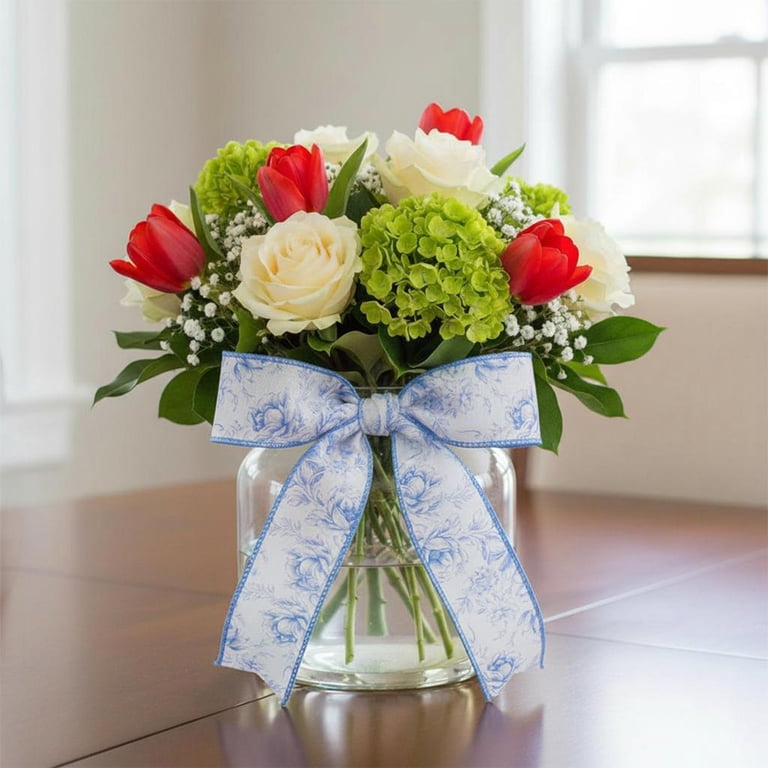 Floral Ribbon, Blue, 18', by My Texas House - Walmart.com