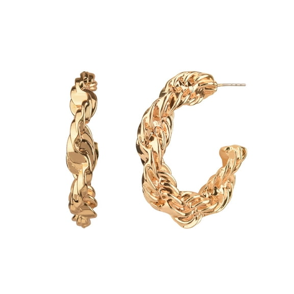 Time and Tru Adult Women's Gold Tone Rope Texture Metal Hoop Earring