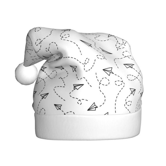 Haiem Airplane Pattern Santa Hat Confortable Velvet Christmas Hat for Christmas Party Favors Fit for Adults Men Women