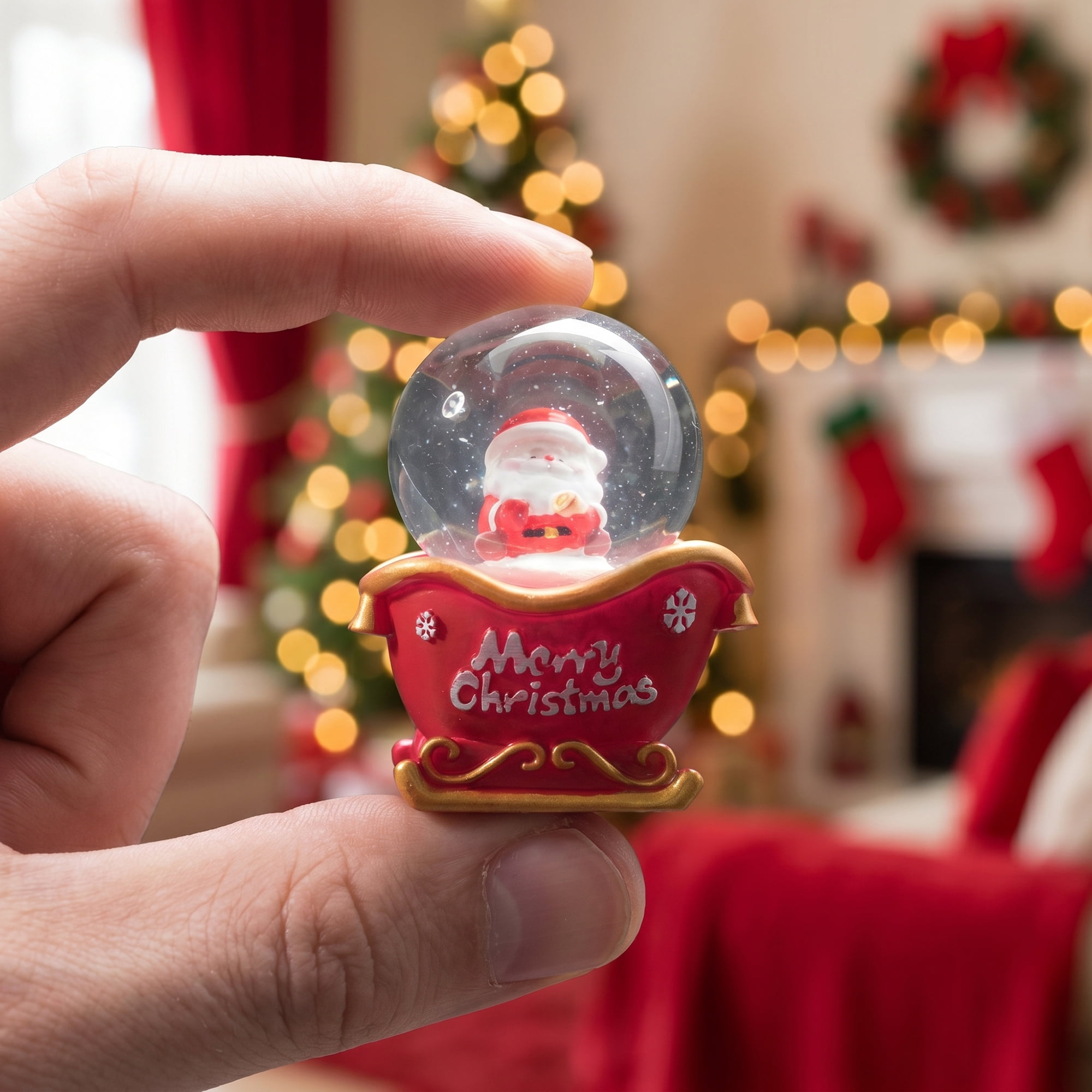 Unique Bargains Light Up Crystal Ball LED Glitter Snow Globe Red O 1.8" x 1.8" x 2.7"