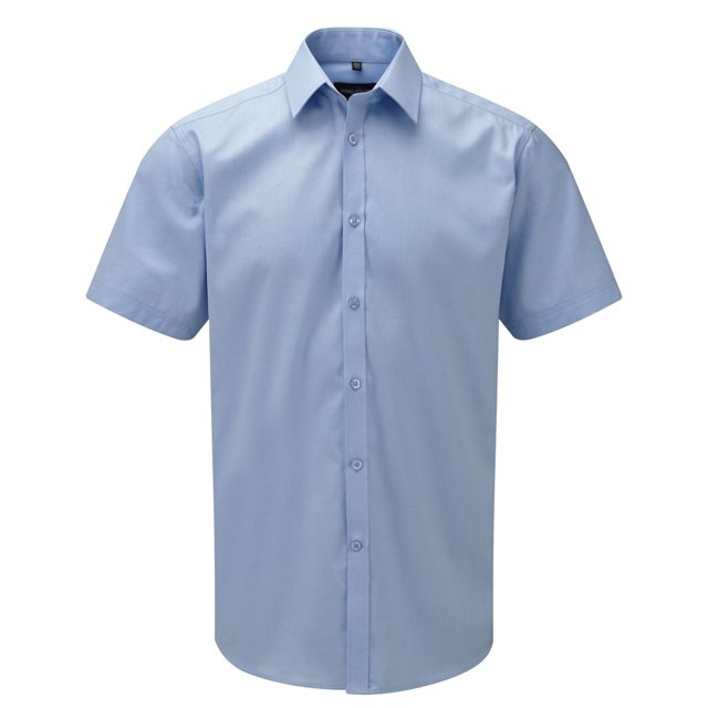 Russell Collection Chemise Formelle à Manches Courtes Facile d'Entretien pour Hommes Mini Chevrons