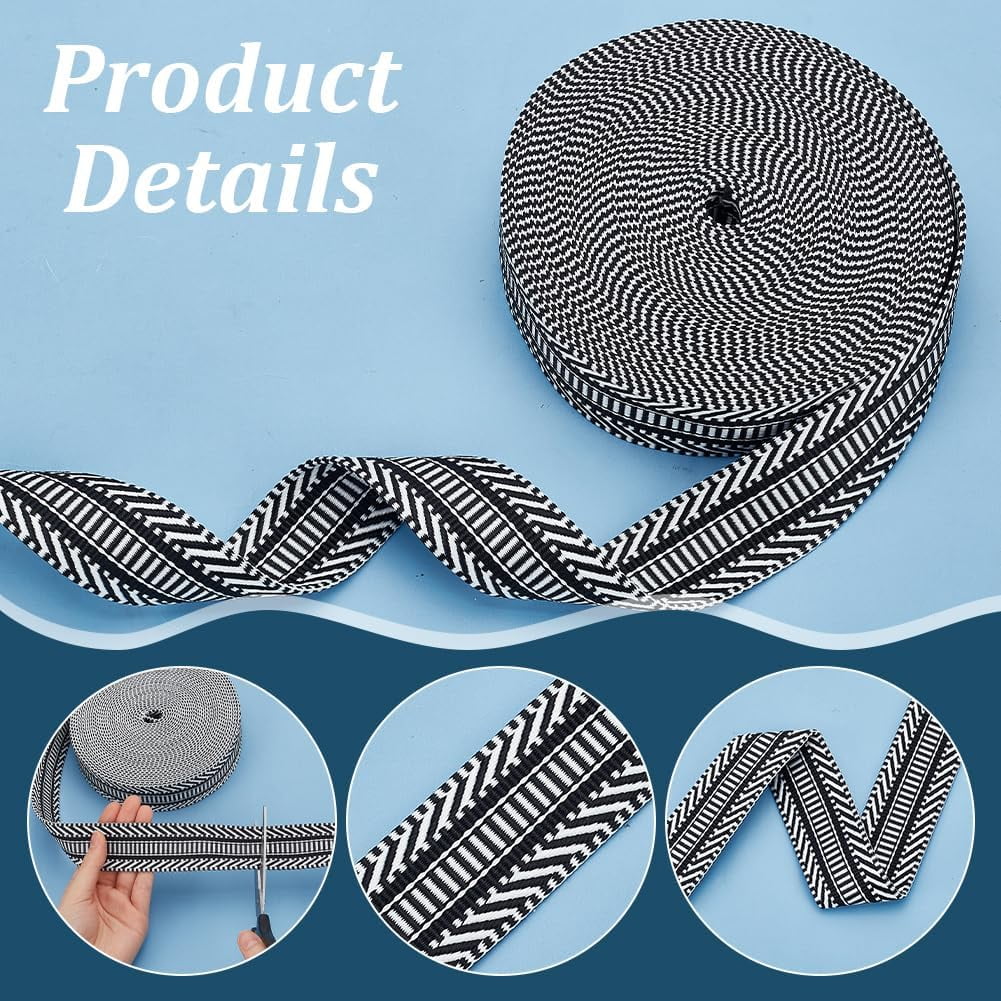 10 Yard/ 9.1m Craft Striped Ribbon 1.5inch Polyester Ribbon Straps Black White Striped Webbing Twill Tape Ribbon Jacquard Ribbon for Sewing Garment Backpacks Handbag Hats Home Decor Polyester