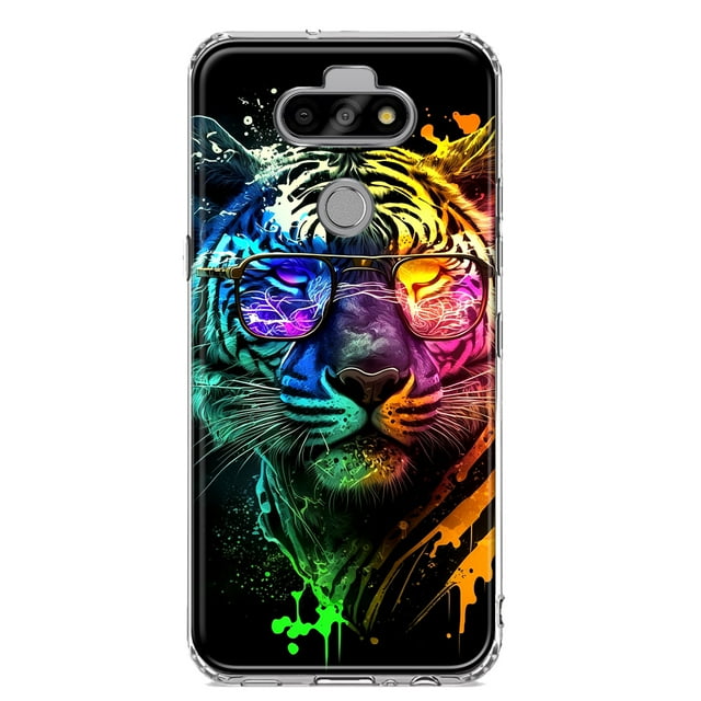 MUNDAZE LG Aristo 5/Phoenix 5/Risio 4 Neon Rainbow Swag Tiger Shockproof Clear Hybrid Protective Phone Case Cover