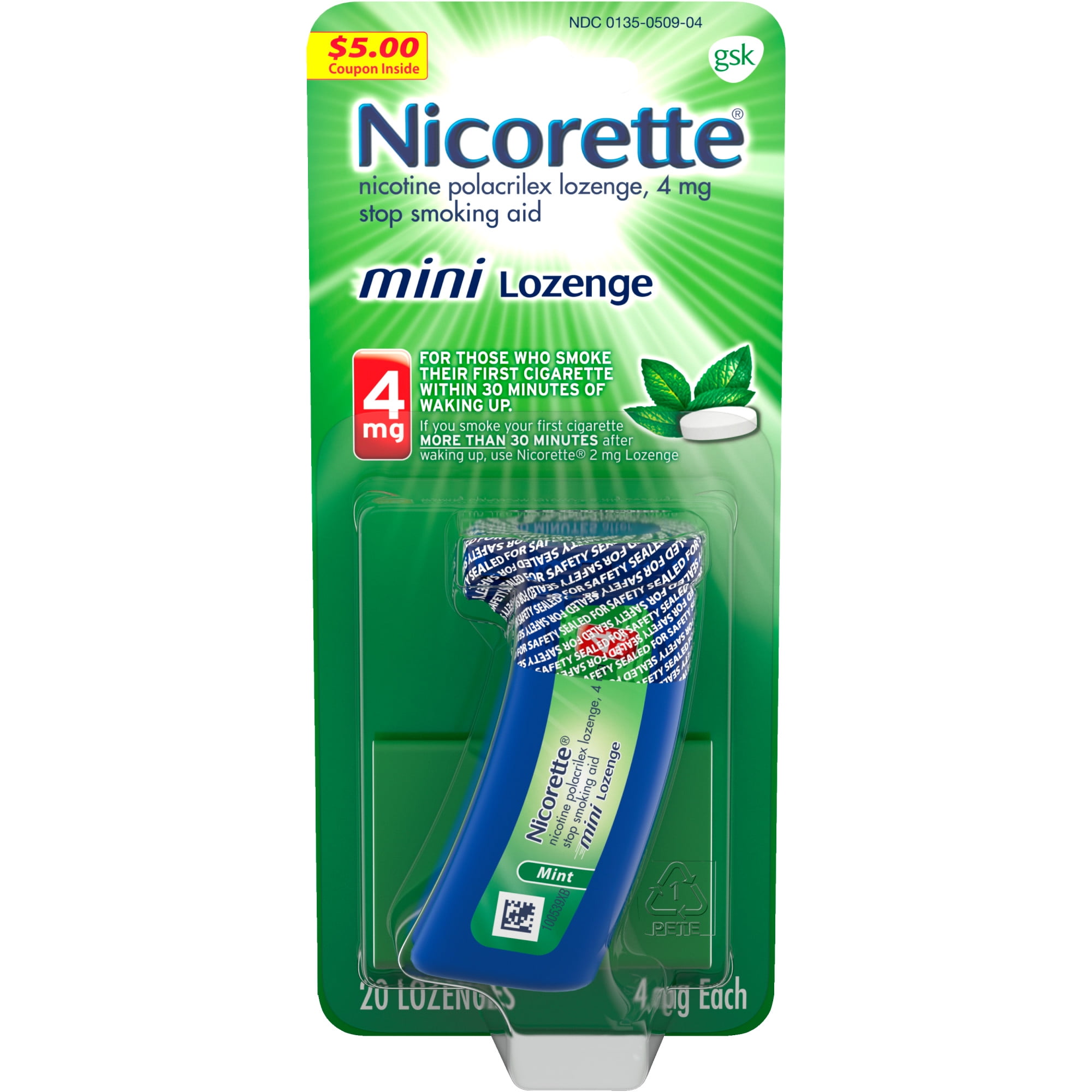 Nicorette Mini Nicotine Lozenges to Stop Smoking, Mint Flavor, 4 Mg, 20