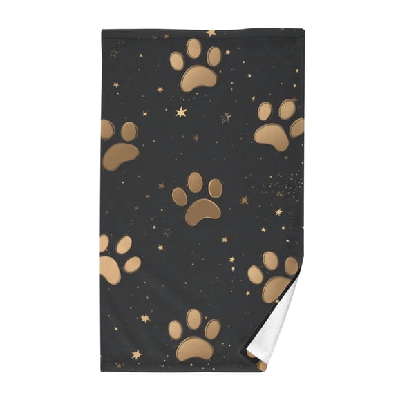 Gold Paw Prints Stars Pure Cotton Bath Towel Hand Towel 1 Piece for Pool Beach Gym 16" x 28"