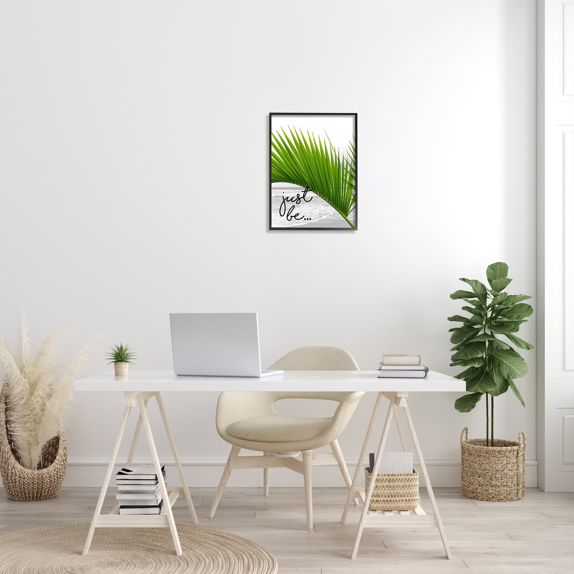 Stupell Industries Just Be Soothing Green Palm Seaside Ocean Shore Graphic Art Black Framed Art Print Wall Art, Design by J. Weiss
