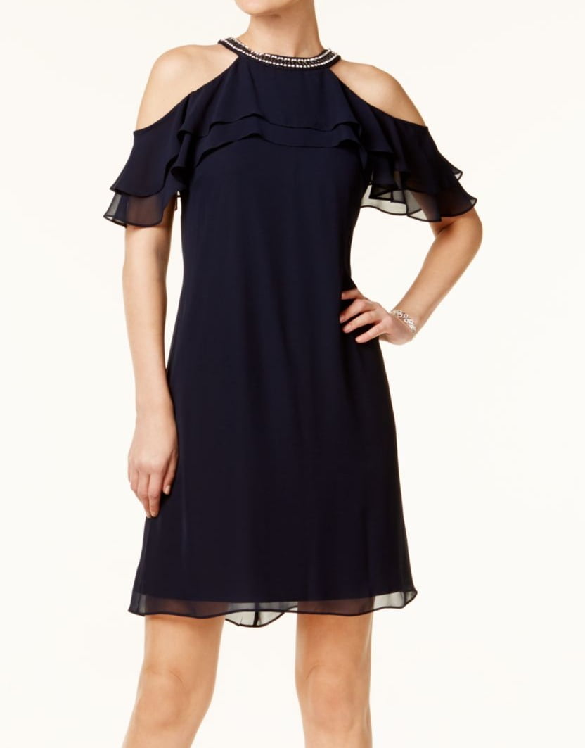 msk embellished cold shoulder dress