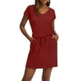 thumbnail image 3 of UoCefik Womens Shoes Dressy Casual Summer Loose V Neck Short Sleeve Tee Shirt Sundress A-Line Tie Waist Cute Mini Dresses Hawaiian Fashion Casual Beach Dress with Pockets Red XL, 3 of 5