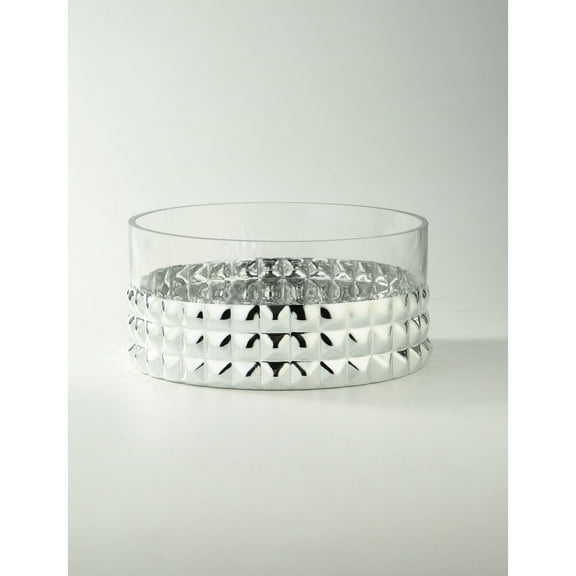 CC Home Furnishings 10" Silver Pyramid Pattern Cylindrical Glass Vase