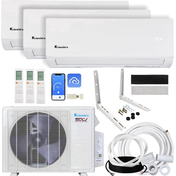 Klimaire 18,000 BTU 3-Zone 23 SEER2 Heat Pump Wall Mounted Mini Split Heat Pump System (6,000 BTU   6,000 BTU   9,000 BTU) - R454B