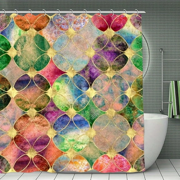 Colorful Golden Glitter Shower Curtain,Washable Waterproof Bathroom Shower Curtain Set With Hooks,71x71 Inch