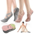 thumbnail image 3 of Sonducket Calcetines de yoga antideslizantes de algodón para mujer Calcetín de vendaje de danza de ballet Pilates y transpirable Medias rojo vino + azul, 3 of 6