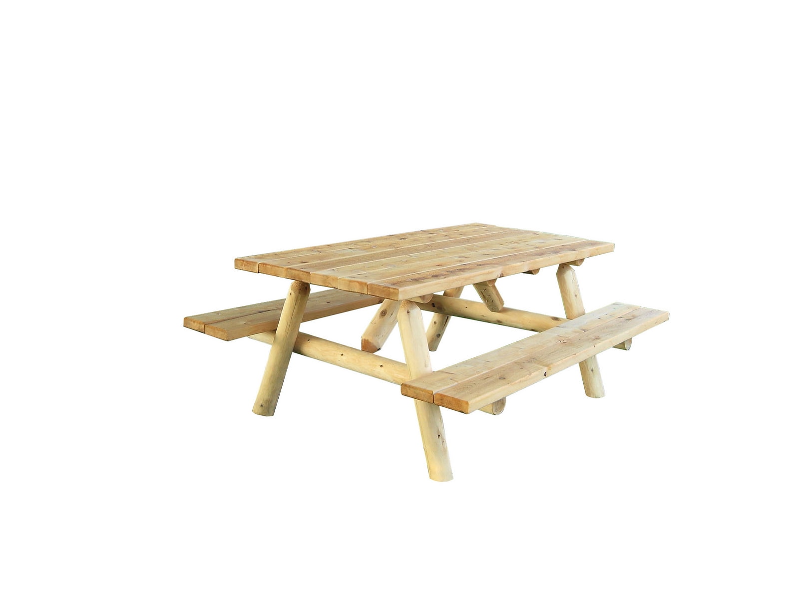 Furniture Barn USA™ White Cedar Log Picnic Table w/ Attached Benches ...
