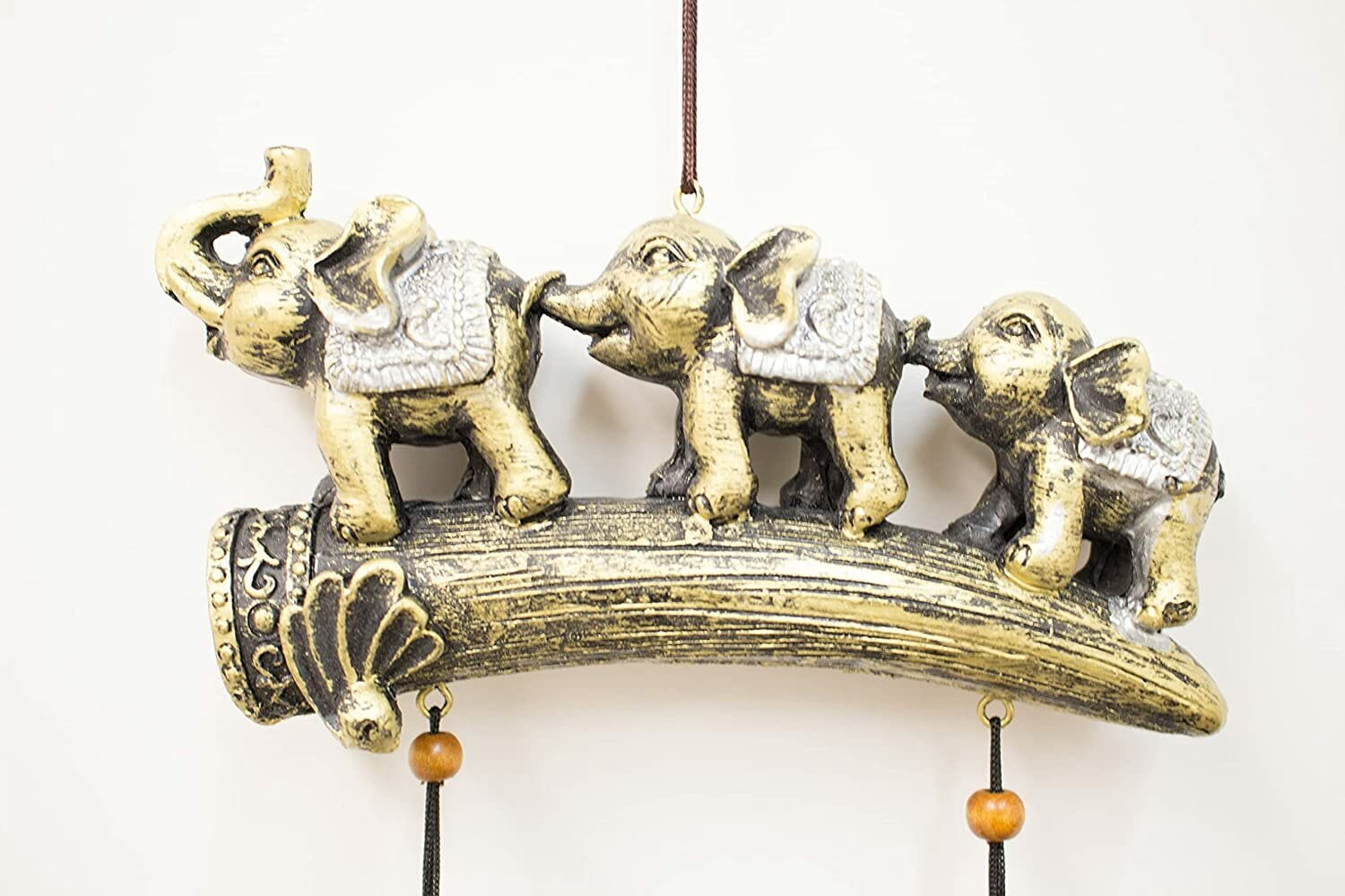 Elephants on a Trunk Yard Patio Decor Wind Chime w Brass Bells Hanging Ornament KT00249