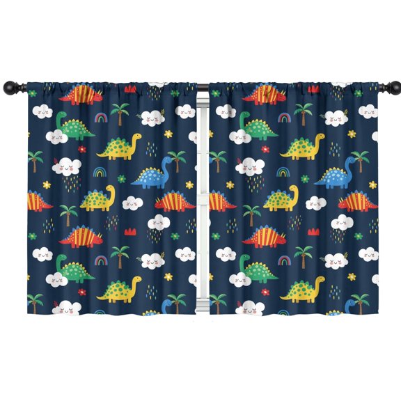 Blackout Kids Curtains,DarkBlue Dinosaurs Clouds Rainbows Pattern Childrens Insulated Curtains Set Of 2,Bedroom Essentials,Toddler Room Decor 42"x54"