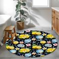 thumbnail image 4 of Summer Beach Round Living Room Rugs 3.3 ft, Ocean Starfish Shell Coastal Conch Lemon Flowers Black Washable Area Rug with Non-Slip Sturdy Edge Binding Round Front Door Mat Floor Carpet for Entryway, 4 of 9