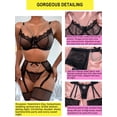 thumbnail image 2 of popiv Women 4 Piece Lace Strappy Lingerie Set Underwired Fishnet Lingerie Bodysuit for Women,Black,S-XL, 2 of 4