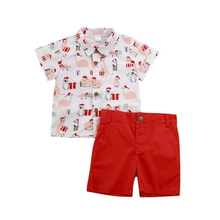 

Luethbiezx 0-6Y Toddler Baby Boys Xmas Reindeer Santa Tree Shirt Tops+ Short Pants Christmas Outfits Set