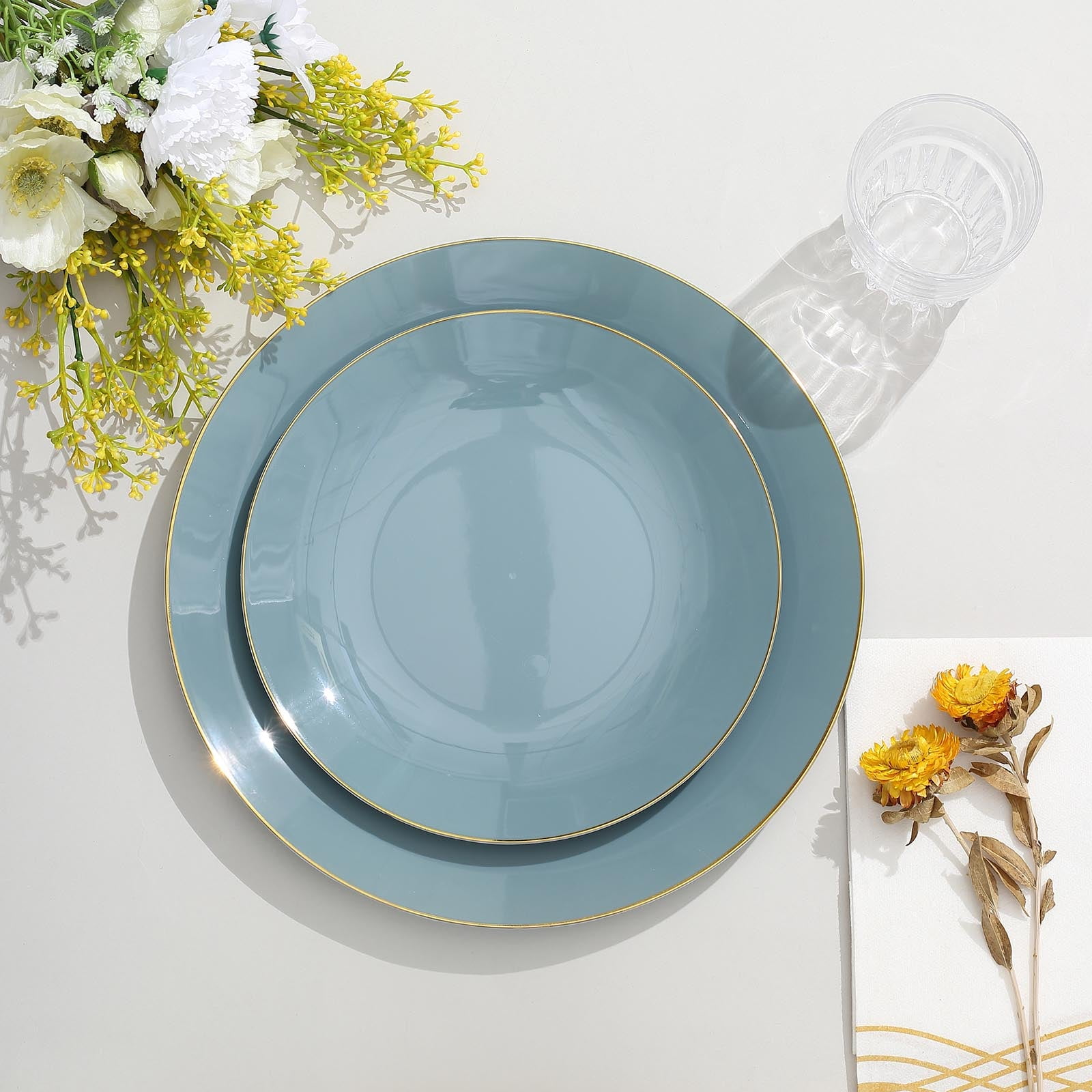 Efavormart 10 Pack | 8" Glossy Dusty Blue Round Plastic Dinner Plates ...