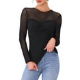 thumbnail image 1 of INSPIRAR CHIC Blusa de Mujer de Manga Larga de Malla Transparente con Cuello Redondo de Doble Capa para Fiesta Club Tops XS Negro, 1 of 6
