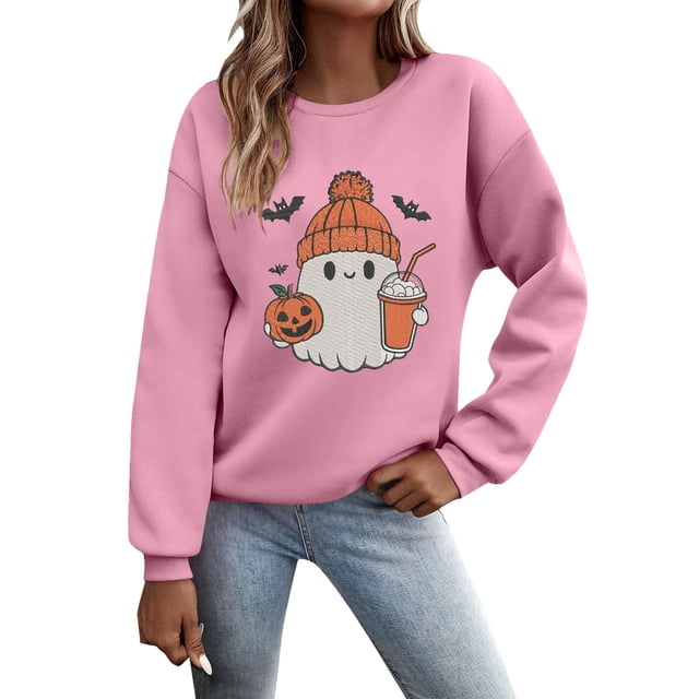Chandail Décontracté Sans Capuche à Col Rond Imprimé Automne Hiver pour Femmes Halloween