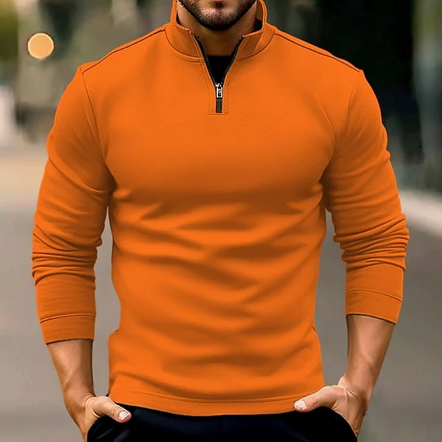 pstuiky Camisas para hombre de manga larga, Camisa deportiva de manga larga con cuello alto y cremallera para hombre, color liso Tops de hombre m