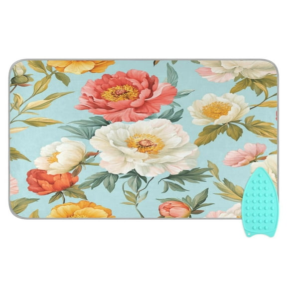 Wobogo Colorful Peonies Ironing Mat Blanket Quilted Washer Dryer Heat Resistant Pad Foldable for Easy Storage
