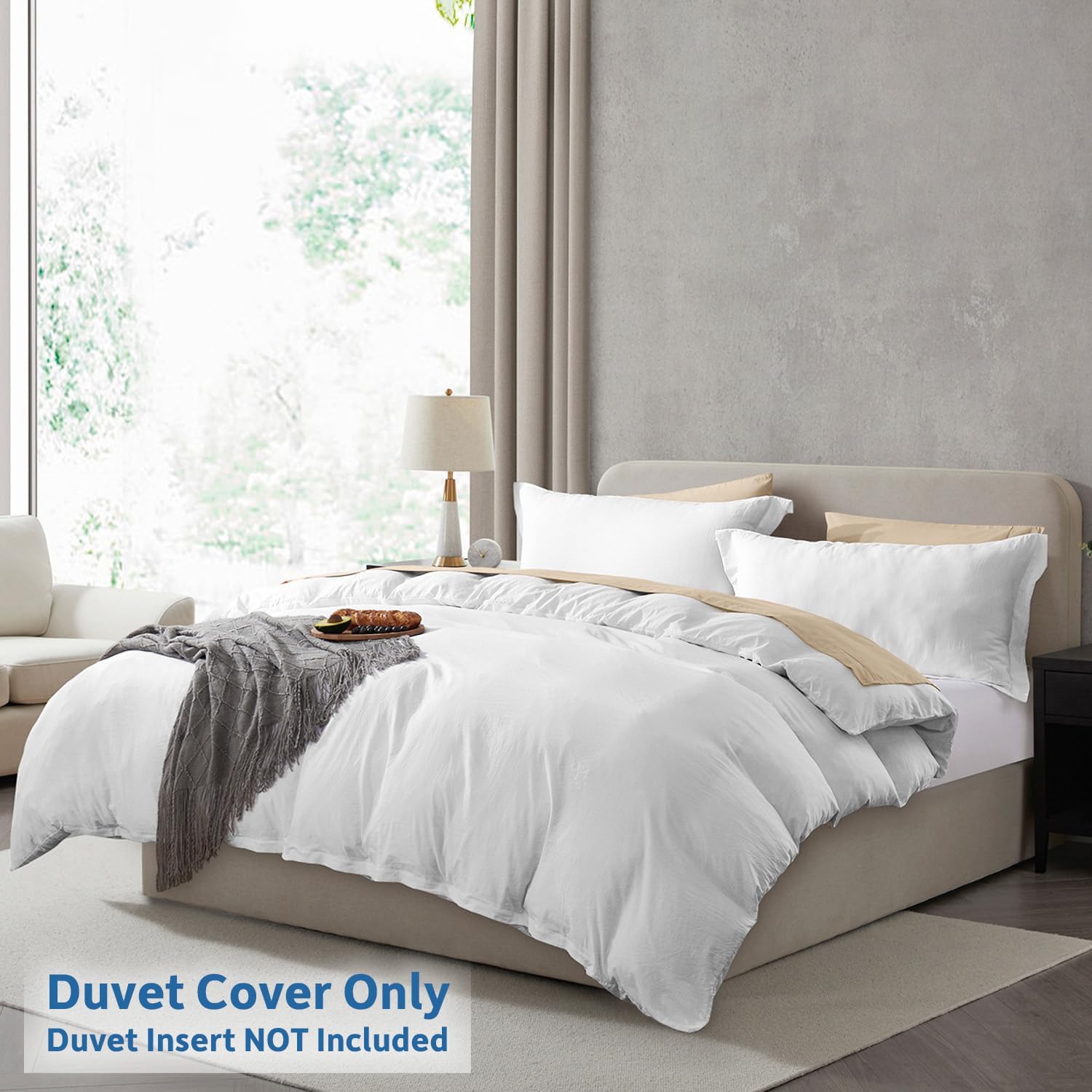 LAMMALOE Queen Duvet Cover Set 3-Piece White photo 1
