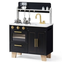 ROBUD Play Kitchen, Wooden Kids Playset Marble-Style Pretend Play with Realistic Stove, Oven & Sink for Kids Ages 3 