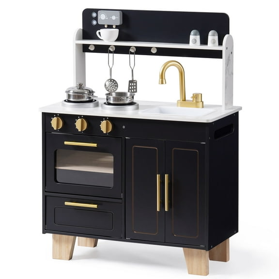 ROBUD Play Kitchen, Wooden Kids Playset Marble-Style Pretend Play with Realistic Stove, Oven & Sink for Kids Ages 3 