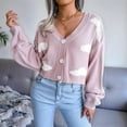 thumbnail image 5 of Women'S Casual Elegant Cloud Print Cropped Button Front Long Sleeve V Neck Knit Cardigan Pink M, 5 of 10