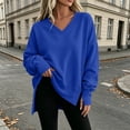 thumbnail image 4 of aohooy Women's Oversized Sweatshirt Fall Loose Pullover V Neck Long Sleeve Side Slit Top for Travel School Going Out Daily Wear Blue,XL, 4 of 8