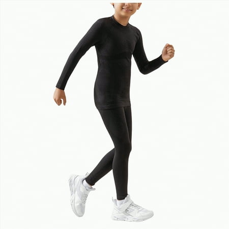 HCNTES Girls Thermal Underwear Set for Kids Long Johns Fleece Lined Base Layer Top & Bottom Cold Winter Thermals(9-12 Years a4-Black)