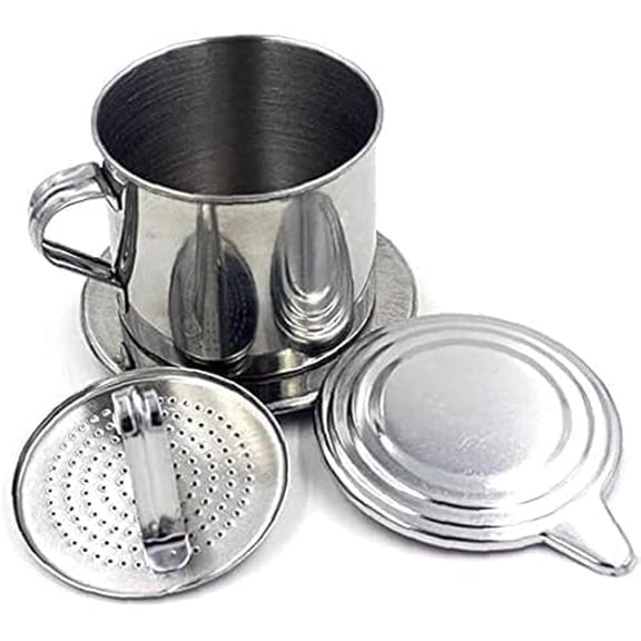 Pekkaxy Silver Vietnamese Coffee Filter Stainless Steel Coffee Pot Drip Infuse Cup Brewing Teapot No Need Paper Drip Coffee Pot Machine Filter