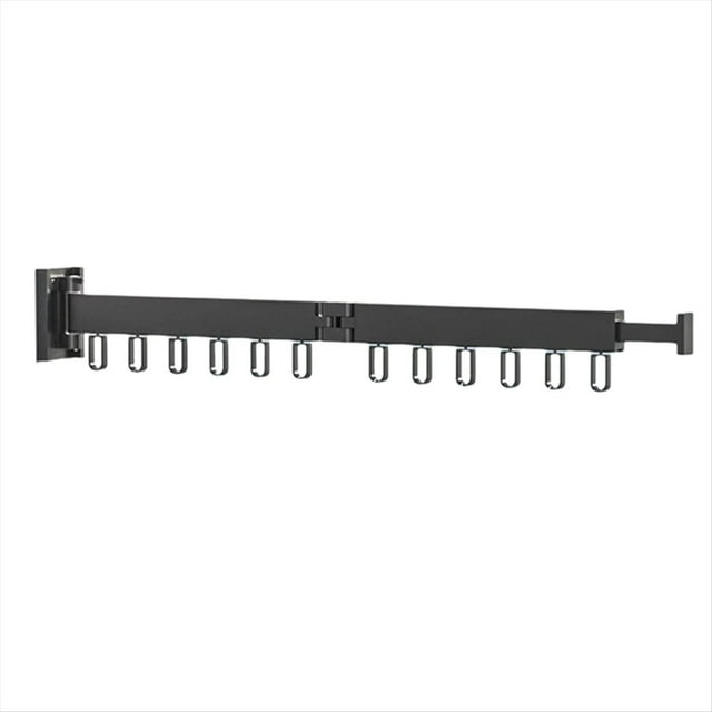 Tendedero Retráctil Plegable para Ropa, de Pared, para Interiores y Exteriores, con 2 Pliegues y 12 Anillas de Aluminio, Color Negro.