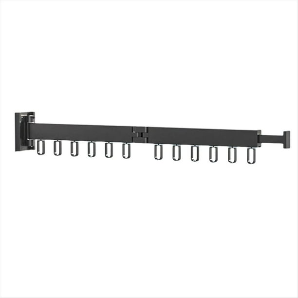 Tendedero Retráctil Plegable para Ropa, de Pared, para Interiores y Exteriores, con 2 Pliegues y 12 Anillas de Aluminio, Color Negro.