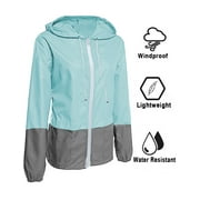 Rosvigor Womens Waterproof Raincoat Lightweight Color Block Jackets Windproof Hooded Jacket with Pockets