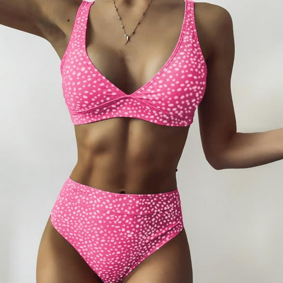 Aayomet High Waisted Bikini Bottom Women Print Bikinis Swimsuit Push Up Bikini Set Two Pieces Beach Bathing Suit Swimwear,Hot Pink L