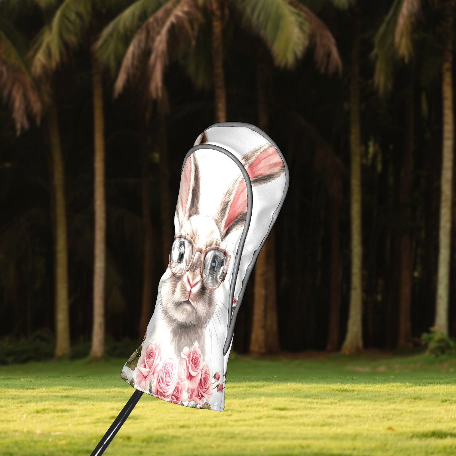 Golf Club Covers PU Leather Waterproof Head Covers for Fairway Woods Hybrids Rabbit With Glasses