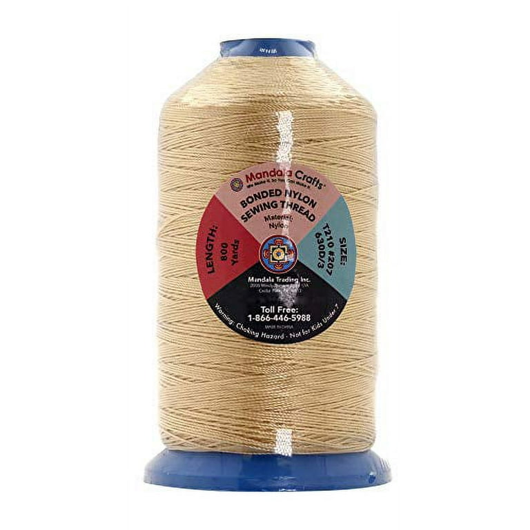 Mandala Crafts Bonded Nylon Thread for Sewing Leather, Upholstery, Jeans  and Weaving Hair; Heavy-Duty (T135#138 420D/3, Beige) 