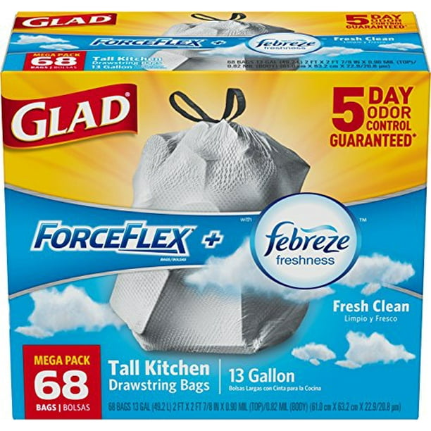 Glad ForceFlex Drawstring Tall Kitchen Trash Bags, 13 Gallon, Fresh ...