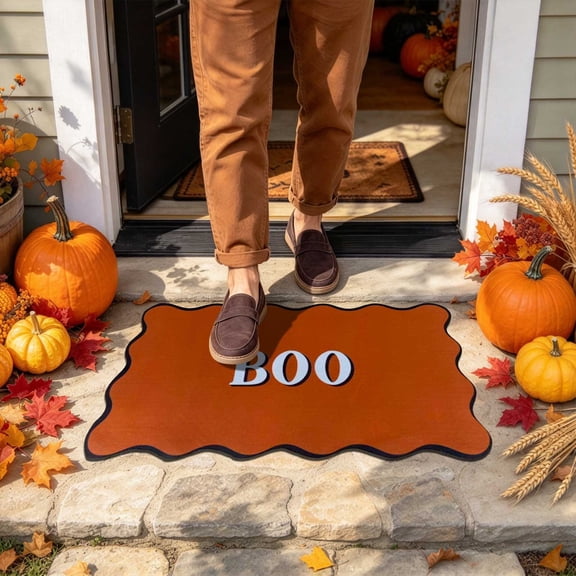Halloween Decor Doormat, 29.52"x17.71" Scalloped Door Mat for Front Door, Cute Halloween Outdoor Welcome Mat for Home Outside Porch Entryway Farmhouse Decor
